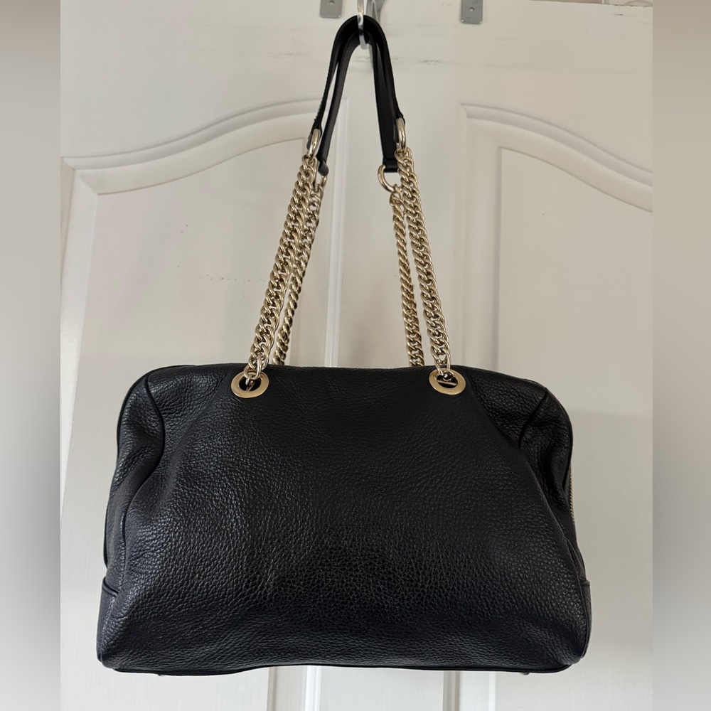 Versace Collection, soft black pebbled leather, gold hardware, zipper closure - Picture 2 of 14